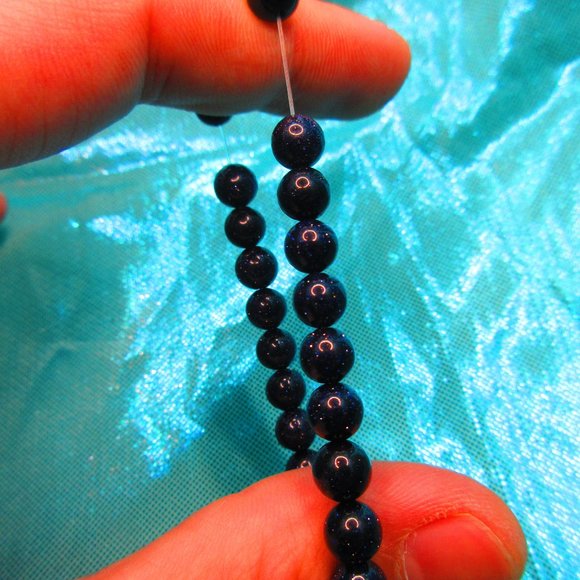 Blue Goldstone 6mm Round 7" Stretchy Gemstone Bracelet - Picture 3 of 3